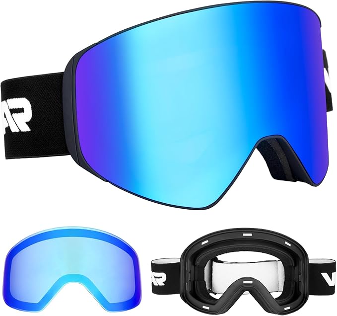 Ski Goggles with Magnetic Lens – Frameless Anti-Fog Ski Goggles UV400 Protection for Men & Women