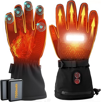 Heated Gloves with Light 7500mAh Rechargeable – Touchscreen Thermal Gloves for Men & Women