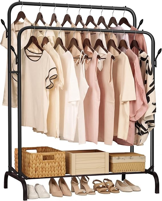 Best Heavy Duty Clothes Rack 2025 – Double Metal Clothing Rail with Storage Shelf, 95kg Capacity