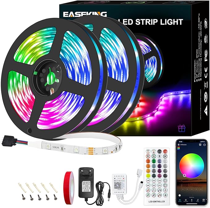 RGB LED Strip Lights Outdoor IP65 Waterproof – App & IR Remote Control, Cuttable & Linkable LED Lights for Bedroom & Room Decor