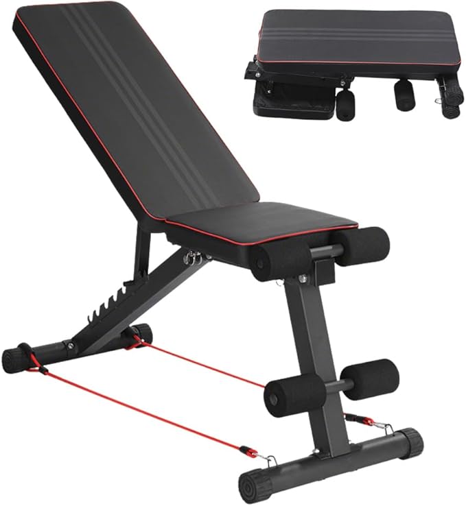 Adjustable Foldable Workout Bench – 200KG Capacity Weight Bench with 7-Position Backrest & Resistance Bands