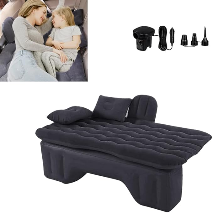 Inflatable Car Bed Mattress for Back Seat – Portable Air Mattress for Travel, Camping & Road Trips (Black)