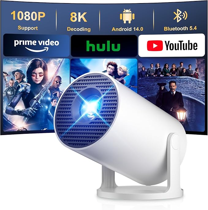 Mini Projector – 12000 Lumen WiFi 6 Bluetooth 5.4 Portable 4K/8K Projector with Android 14