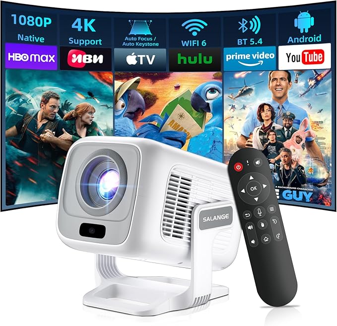 1080P Projector – AI Auto Focus Mini Portable 4K Projector with WiFi 6 & Android 14