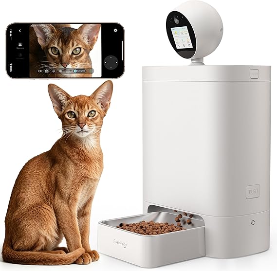 Automatic Cat Feeder with 2K Camera & 360° Pan/Tilt | Smart Pet Feeder with AI Motion Detection